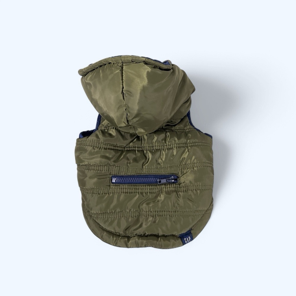 GAP Green & Navy Blue Quilted Bomber Zip Up Hooded Dog Coat/Jacket Small